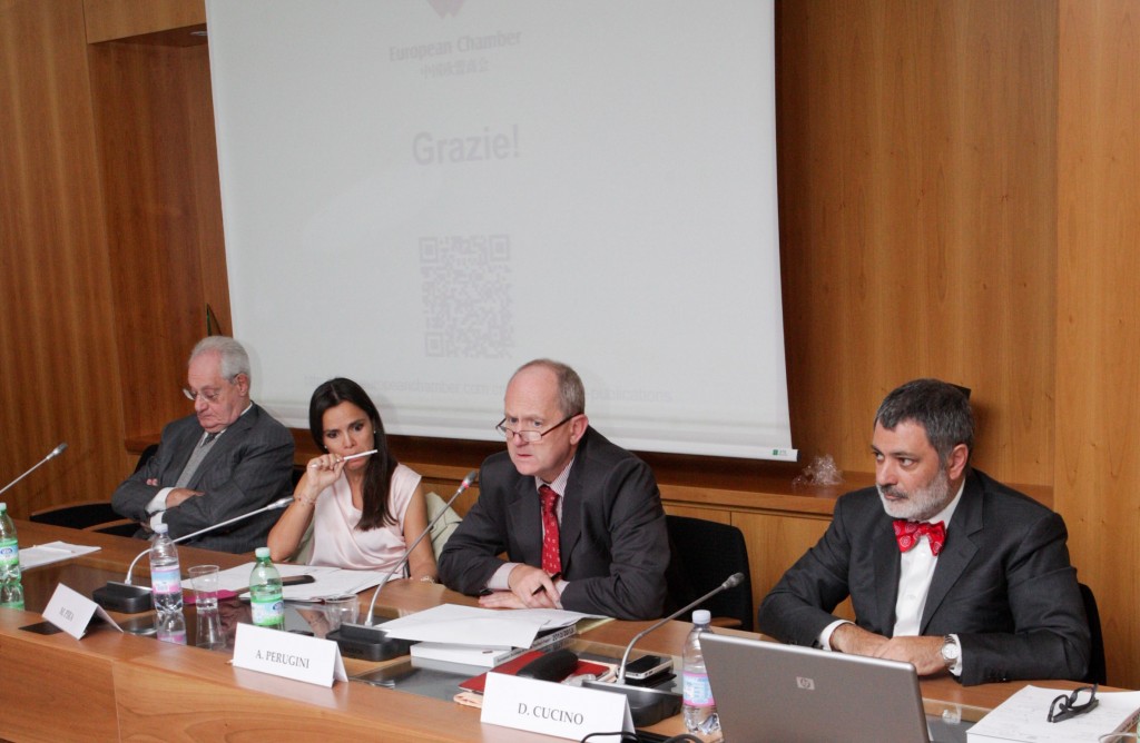 Cesare Romiti, Mariangela Pira, il Ministro Andrea Perugini e Davide Cucino alla conferenza presso Assolombarda